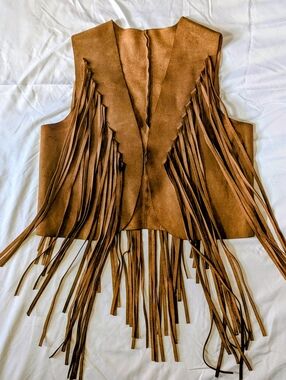 Vintage 1970's "Hippie" Vest, Real Fringed Suede, Size Small